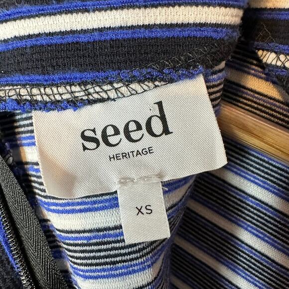 Seed Heritage XS Blue Black Stripe Ruffle Sleeve Shift Stretchy Women's Dress - Picture 5 of 6